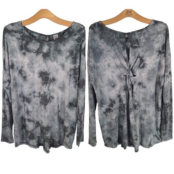 Te Verde Tops - TE VERDE L Blue Gray Tie-Dye Twist Back Long Sleeve Tunic Tee Shirt Top